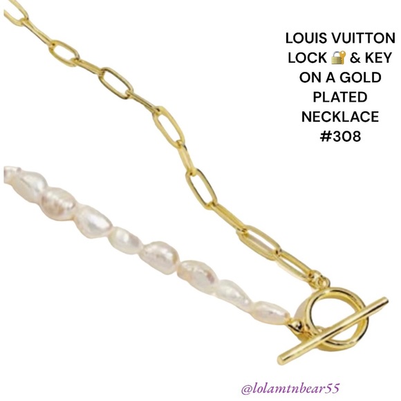 LOUIS VUITTON LOCK & KEY 🔐 ON A GOLD PLATED CHAIN LOCK #308 working key - Picture 9 of 11